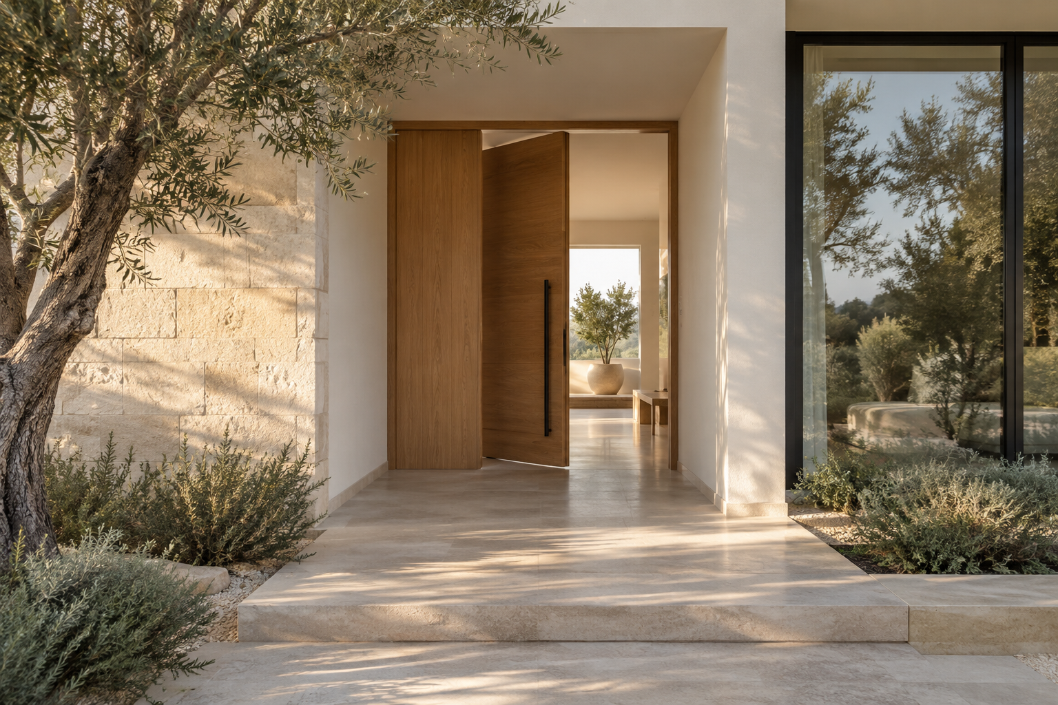 Sunlit entrance to a contemporary home